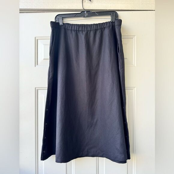 Eileen Fisher Midi Maxi Skirt Women's Black Tencel Linen Side Snap Lagenlook L - Picture 1 of 14